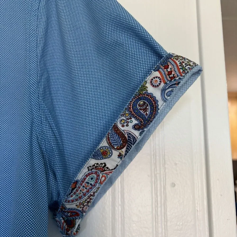 Denim & Flower Men's Short Sleeve Contrast Paisley Trim Button-Down Shirt